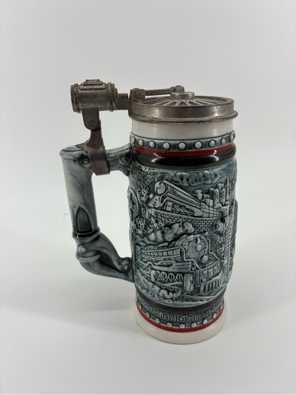 Vintage 1983 Avon Ceramic Handcrafted Beer Stein Trains Locomotives
